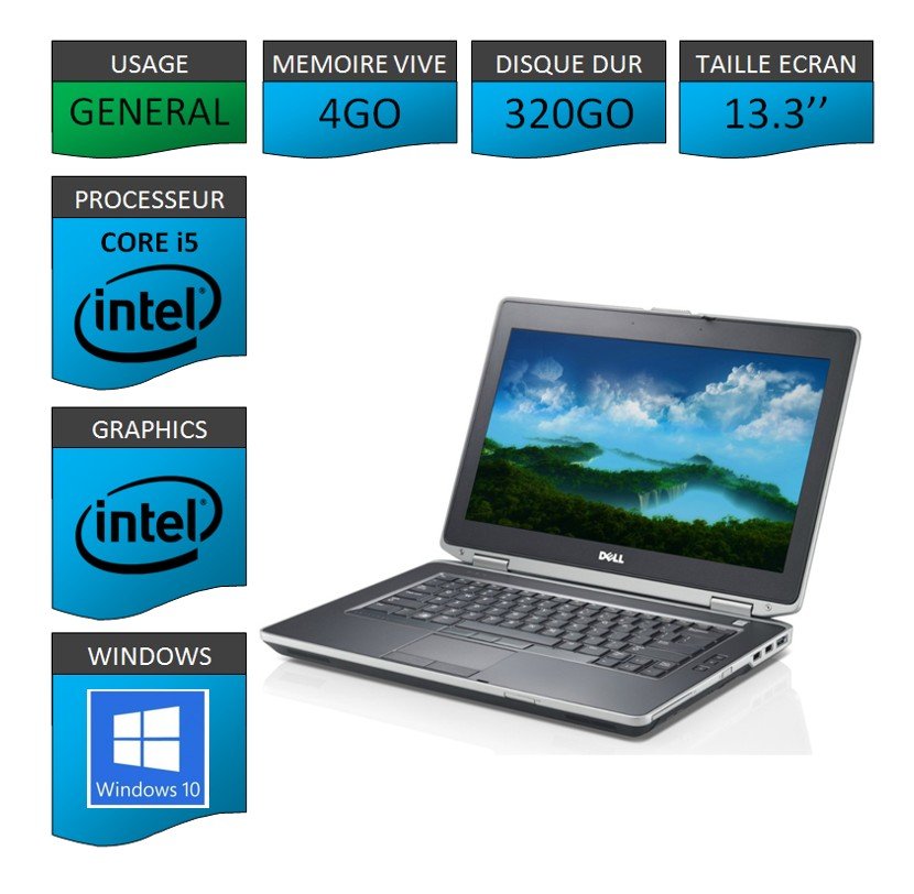 DELL LATITUDE E6330 Intel Core i5-3340M @ 2.70 GHz; 4 Go RAM...