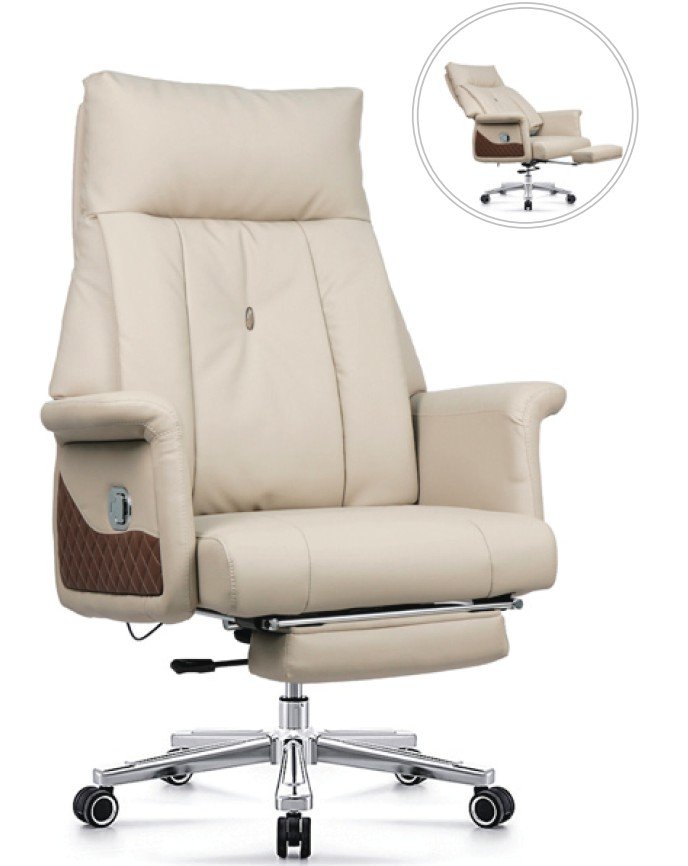 Chaise de direction ergonomique luxe cuir beige avec repose-...
