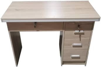 Petit bureau d'ordinateur en bois de couleur beige à  quatre tiroirs