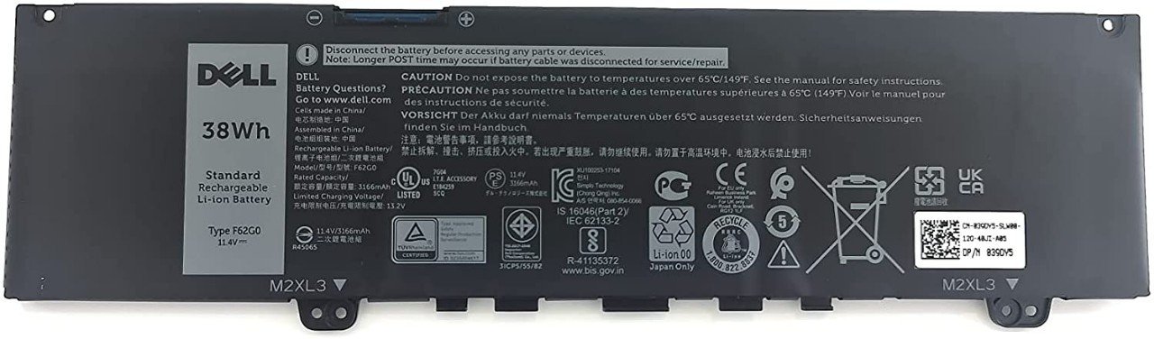 BATTERIE ORDINATEUR PORTABLE - F62G0  POUR LAPTOPS DELL Inspiron 13 7386 / 7380 / 5370 / 13 7373 2-IN-1 / Vostro 5370 / 39DY5 - RPJC3 P87G - P83G002